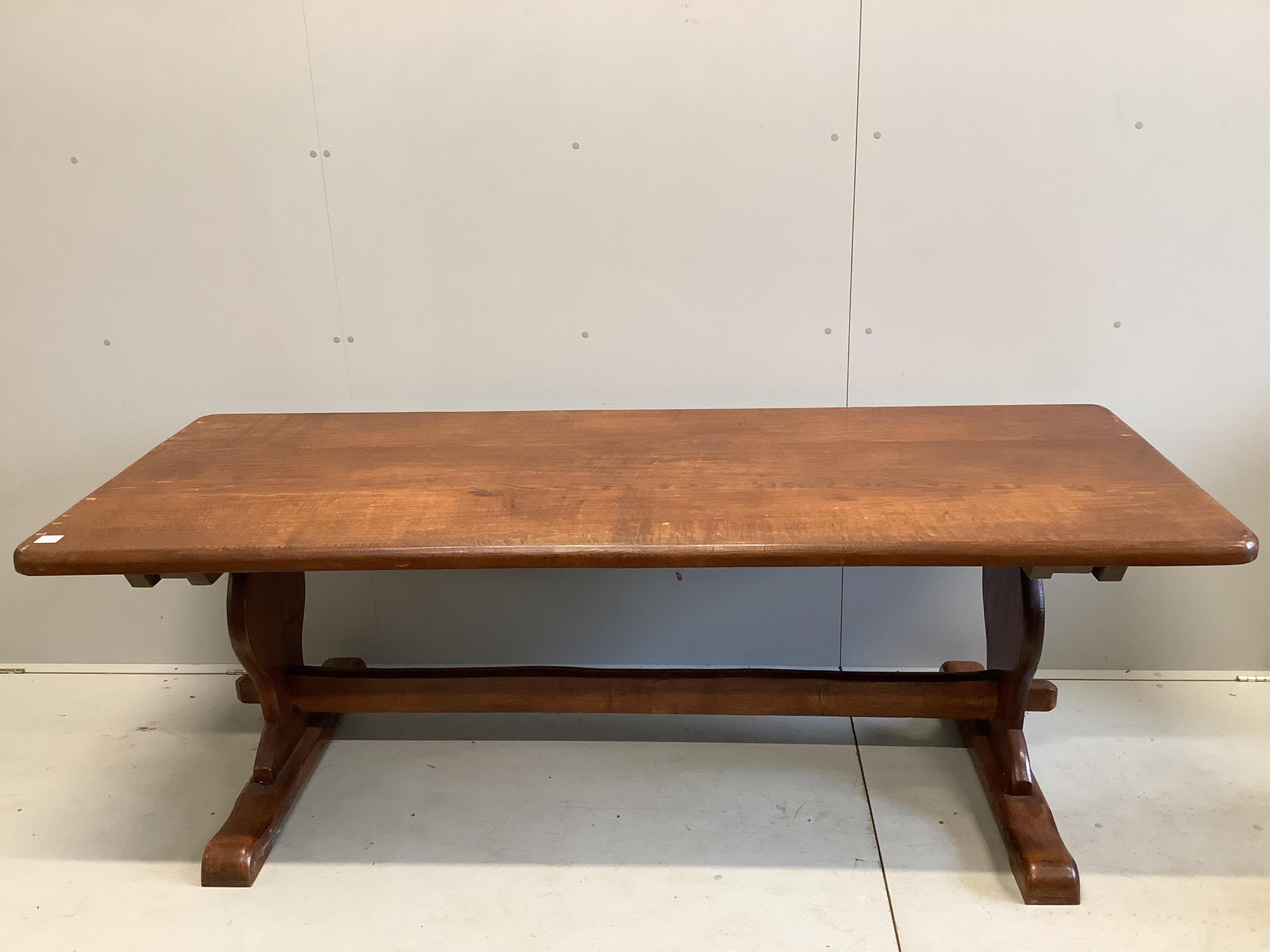 A 17th century style oak refectory table, 213 x 84cm, height 73cm. Condition - good